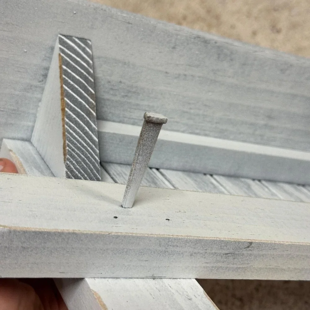 Rustic Distressed White Wood Wall Shelf with 3 Nail Hooks Farmhouse Decor 18in